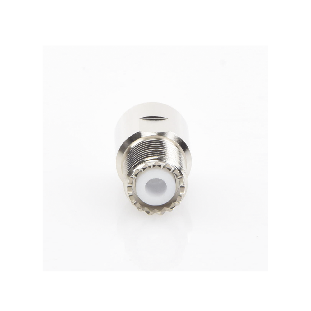 Conector UHF Hembra (SO-239) en Línea de Rosca para RG-8/U, 9913, LMR-400, Níquel/ Plata/ Teflón