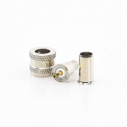 Conector Mini UHF Macho, 50 Ohm, de Anillo Plegable para Cables RG-58/U, RG-142/U, Niquel/Oro/Delrin