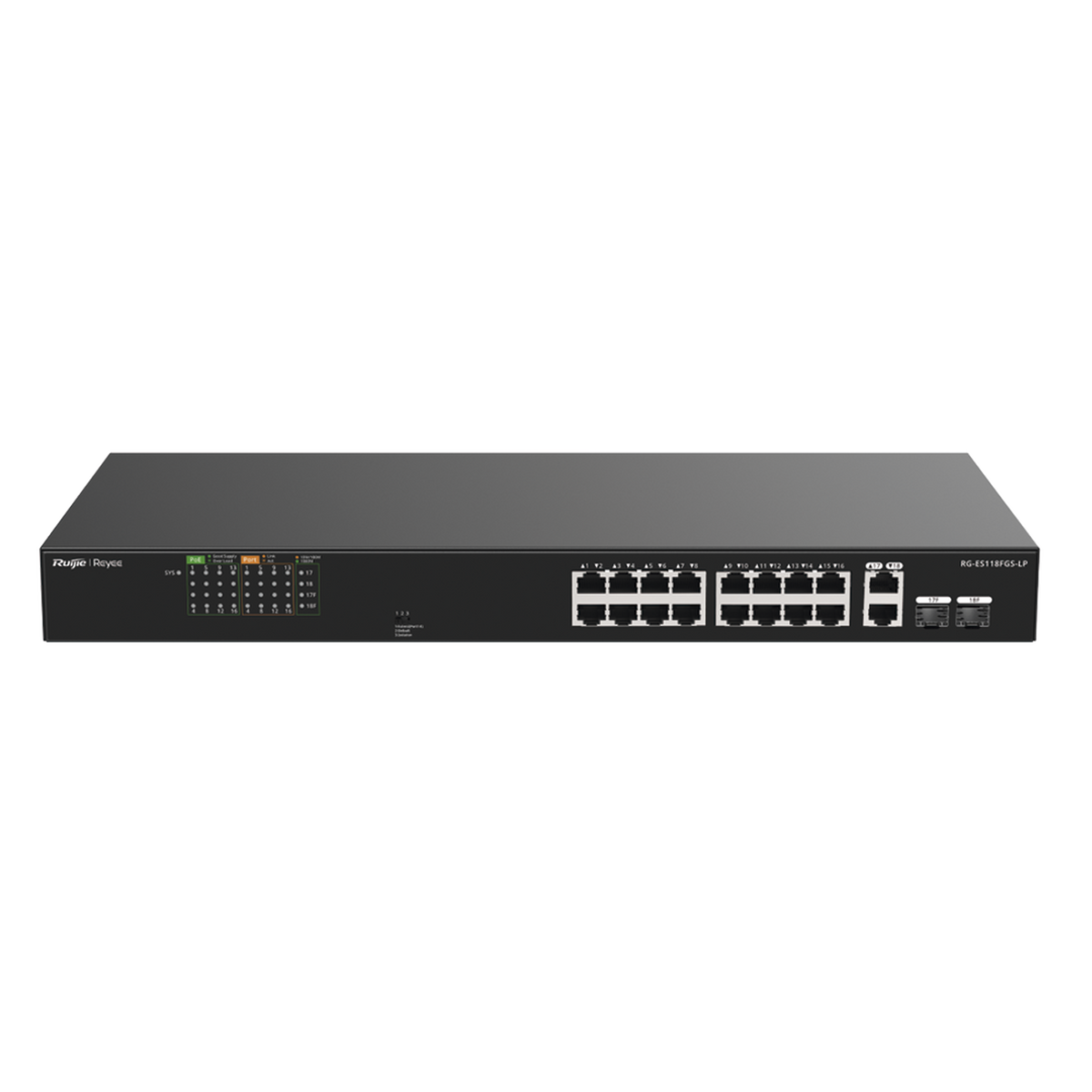 Switch PoE+ no Administrable, Hasta 120 Watts, Ideal para CCTV, 16 Puertos PoE +10/100, 2 Uplinks Gigabit y 2 SFP COMBO