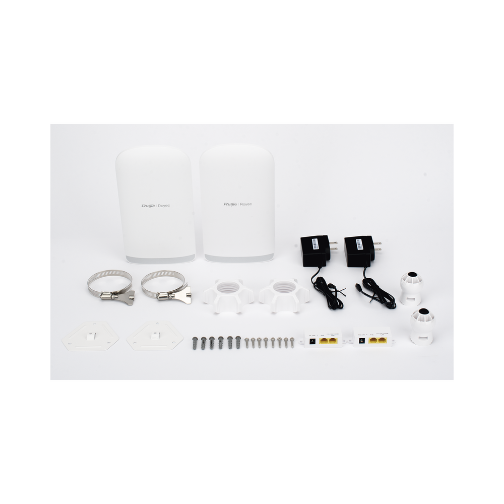 Kit Punto a Punto Ruijie RG-EST350G / Wi-Fi 5 (802.11ac Wave2) 867 Mbps / Antena 16 dBi MIMO 2x2 MU-MIMO / 3 Puertos Gigabit / Alcance 5 km (16,404