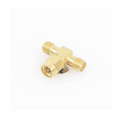 Adaptador en T, de Conector SMA Macho a Doble SMA Hembras, Oro/ Oro/ Teflón