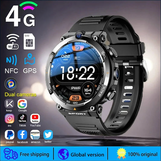 Reloj inteligente 4G LTE para hombres, GPS, cámara Dual HD, SIM, conversación, NFC, control del ritmo cardíaco, salud, desbloqueo facial, reloj inteligente para Android IOS