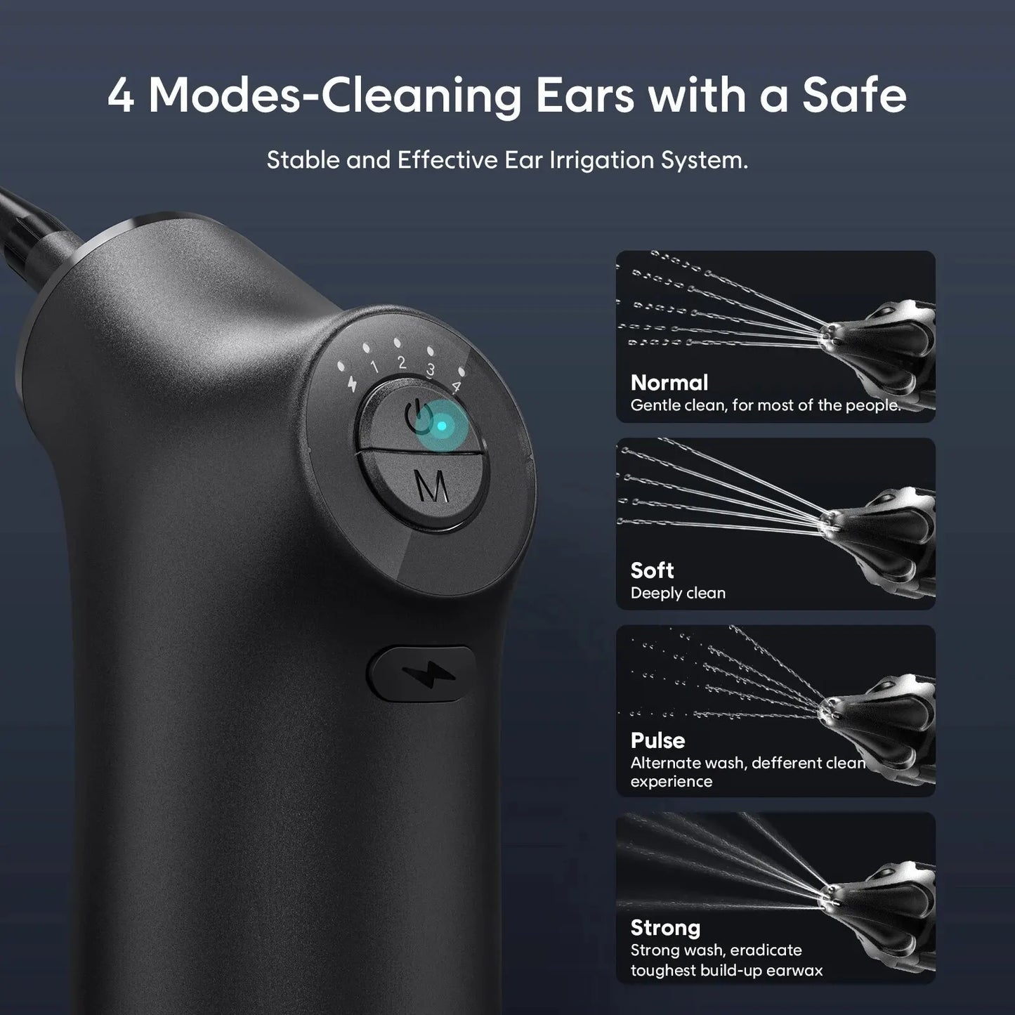 Kit de limpiador de oídos eléctrico, 4 modos de presión, eliminación de cera de los oídos, cuidado de la salud, irrigación de agua, limpiador de oídos para adultos y niños