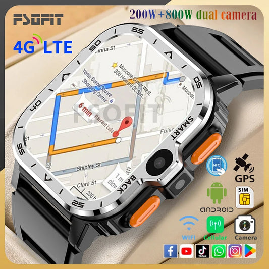 2.03 inch 4G NetworK Smart Watch GPS Wifi SIM NFC Dual Camera Rugged 16G 64G ROM Storage Google Play IP67 Android Smartwatch