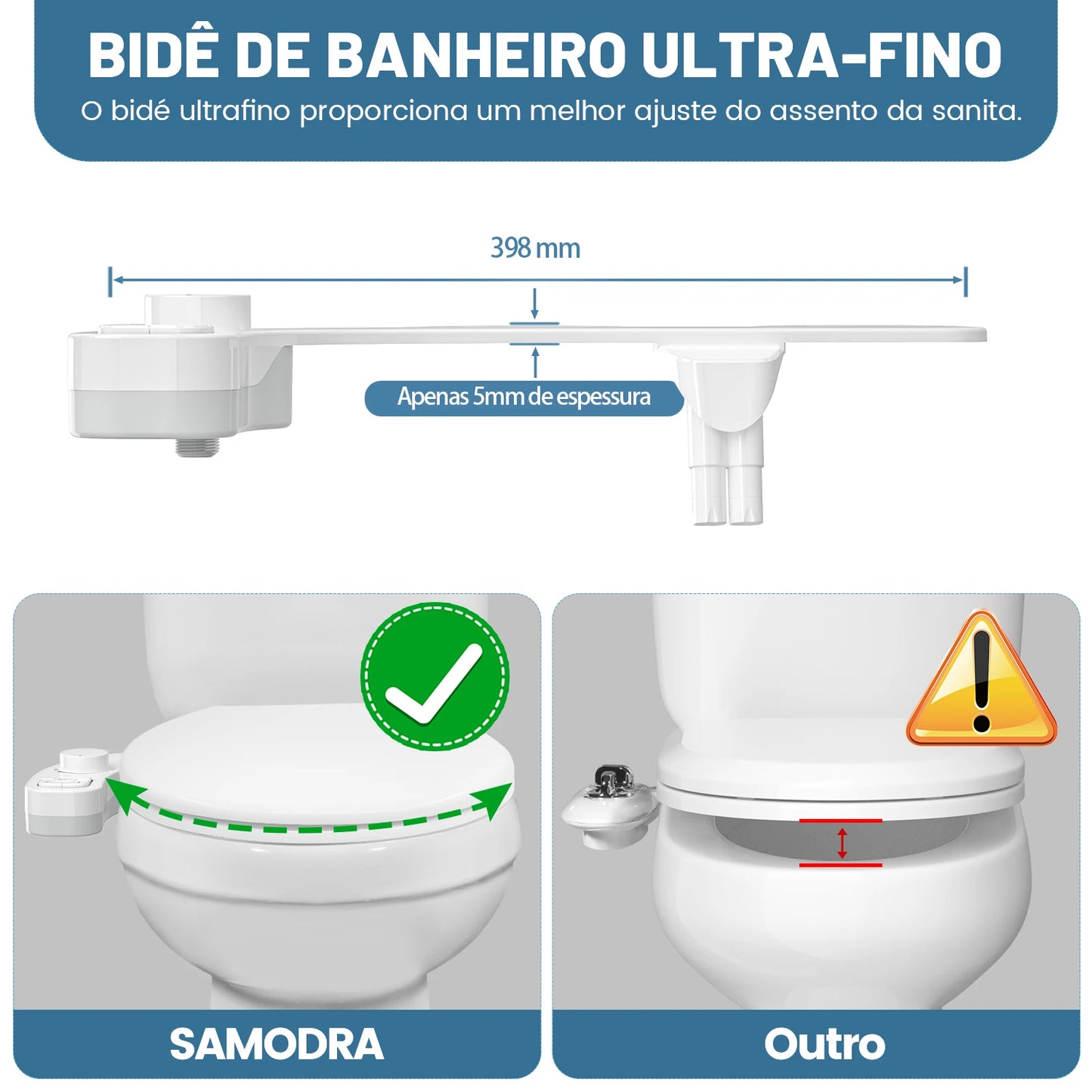 Bidé no eléctrico SAMODRA - Boquilla doble autolimpiante (lavado frontal y trasero) Accesorio para asiento de inodoro para bidé de agua