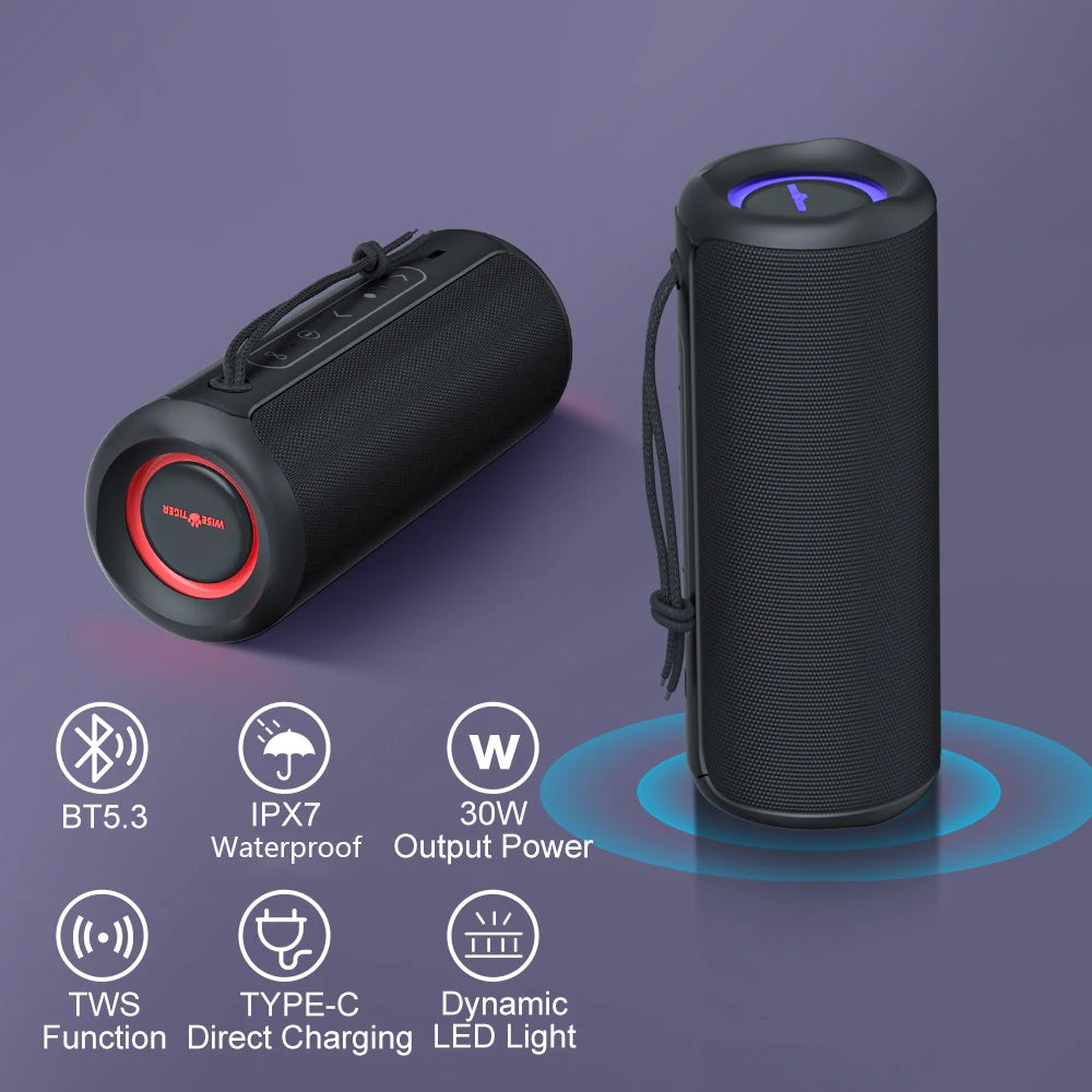 WISETIGER P3 Portable Bluetooth Speaker 30W IPX7 Waterproof Powerful Sound Box Bass Boost BT5.3 RGB Dual Pairing TWSConnectivity