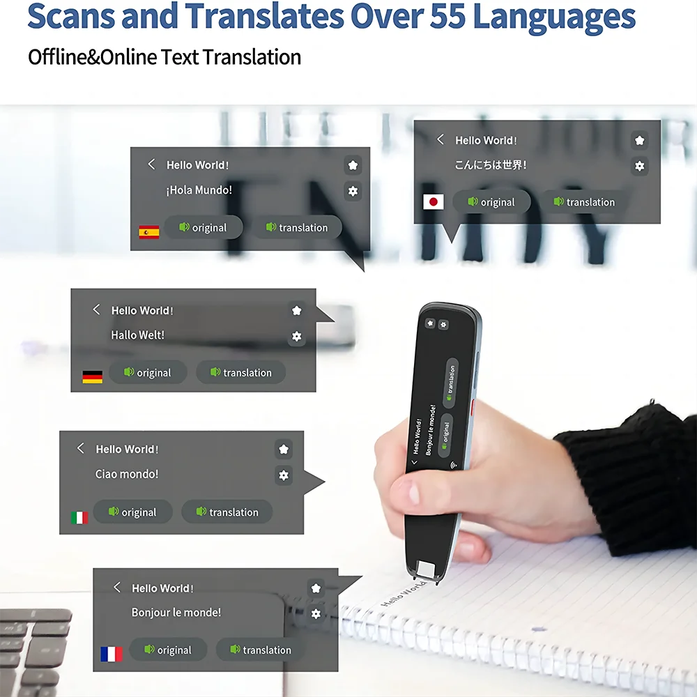 HONGTOP Smart Voice Scan Translator Pen Multifunction Translation Real Time 121 Languages Translator Business Dictionary Pen
