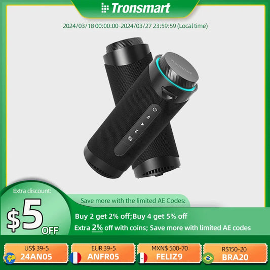 Tronsmart T7 Altavoz Bluetooth con Sonido Envolvente de 360 ​​Grados, Bluetooth 5.3, Modos LED, Estéreo Inalámbrico Verdadero, APP