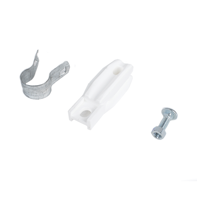 Aislador de Paso o Esquina Blanco con Abrazadera / 1 Pulgada (25 mm) / Resina Virgen 100% / Anti-Arqueo / Acero Galvanizado / Poste Cerco Eléctrico