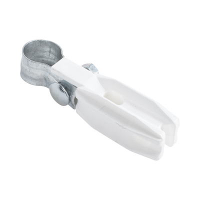 Aislador de Paso o Esquina Blanco con Abrazadera / 1 Pulgada (25 mm) / Resina Virgen 100% / Anti-Arqueo / Acero Galvanizado / Poste Cerco Eléctrico