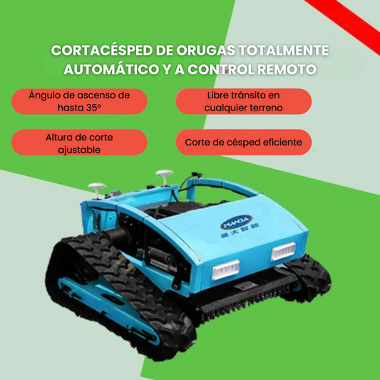 Cortadora de césped con control remoto sobre orugas, robot cortacésped de huerto híbrido de gasolina-aceite-eléctrico Máquina desmalezadora multifuncional