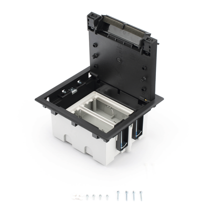 Caja Para Instalación en Piso Falso para Voz, Datos o Contactos Eléctricos / Capacidad para 2 Módulos / Espacio Embellecedor en la Tapa / Profundidad