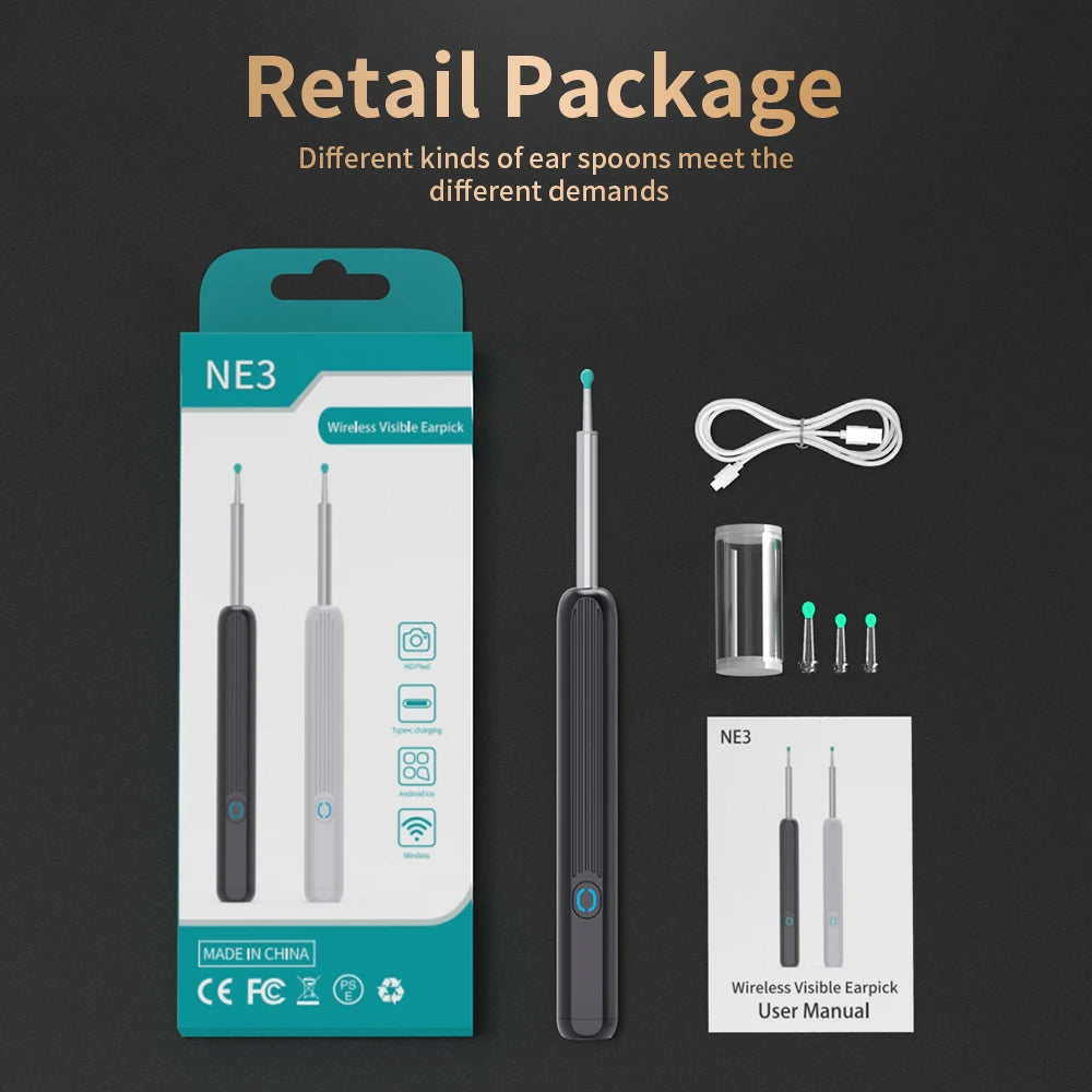 NE3 Ear Cleaner High Precision Ear Wax Removal Tool with Camera LED Light Wireless Otoscope Smart Ear Cleaning Kit Best Gift