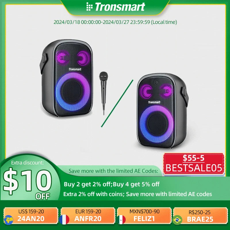 Tronsmart Halo 100 Altavoz Halo 110 Bluetooth con Sistema de Sonido de 3 Vías, Modos de Audio Duales, Control por App, para Karaoke, Fiesta