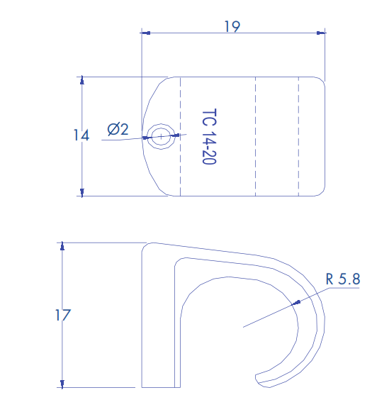 Grapa para cable redondo de 14mm color gris (100pzs) (3105-00100)