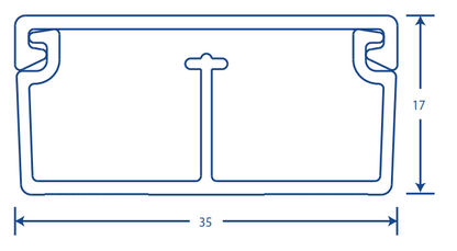 Canaleta en color blanco de PVC auto extinguible, con divisón 35 x 17, tramo de 6 pies, con cinta adhesiva (5301-21252)