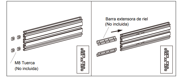 Riel de montaje para soporte de videowall LED de 125CM fabricado en aluminio