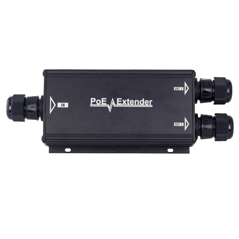 Extensor PoE/ 100 Metros / Intemperie (IP66) / 60 Watts / 1 puerto @ 2 salidas a 30 W / No requiere fuente de alimentación adicional