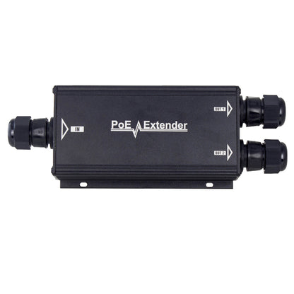 Extensor PoE/ 100 Metros / Intemperie (IP66) / 60 Watts / 1 puerto @ 2 salidas a 30 W / No requiere fuente de alimentación adicional