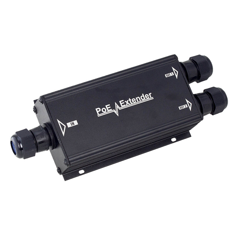 Extensor PoE/ 100 Metros / Intemperie (IP66) / 60 Watts / 1 puerto @ 2 salidas a 30 W / No requiere fuente de alimentación adicional