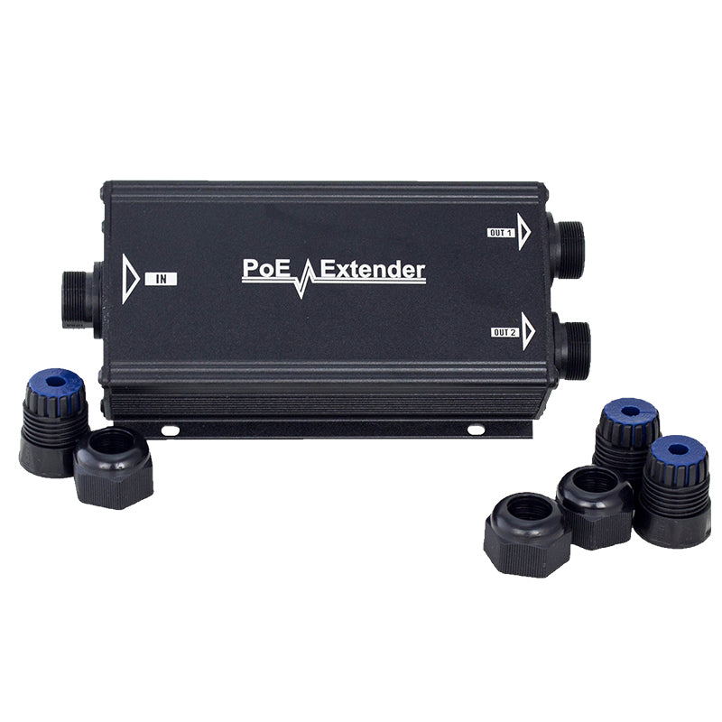 Extensor PoE/ 100 Metros / Intemperie (IP66) / 60 Watts / 1 puerto @ 2 salidas a 30 W / No requiere fuente de alimentación adicional