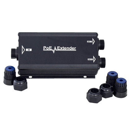 Extensor PoE/ 100 Metros / Intemperie (IP66) / 60 Watts / 1 puerto @ 2 salidas a 30 W / No requiere fuente de alimentación adicional