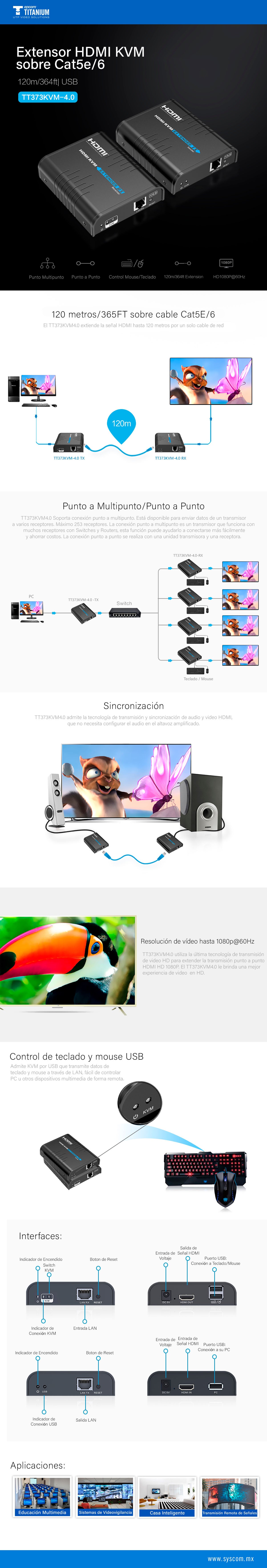 Kit extensor KVM (HDMI y USB) hasta 120 metros | Resolución 1080P @ 60 Hz | Soporta STP y UTP CAT6 | Soporta Switch Gigabit para control KVM múltiple