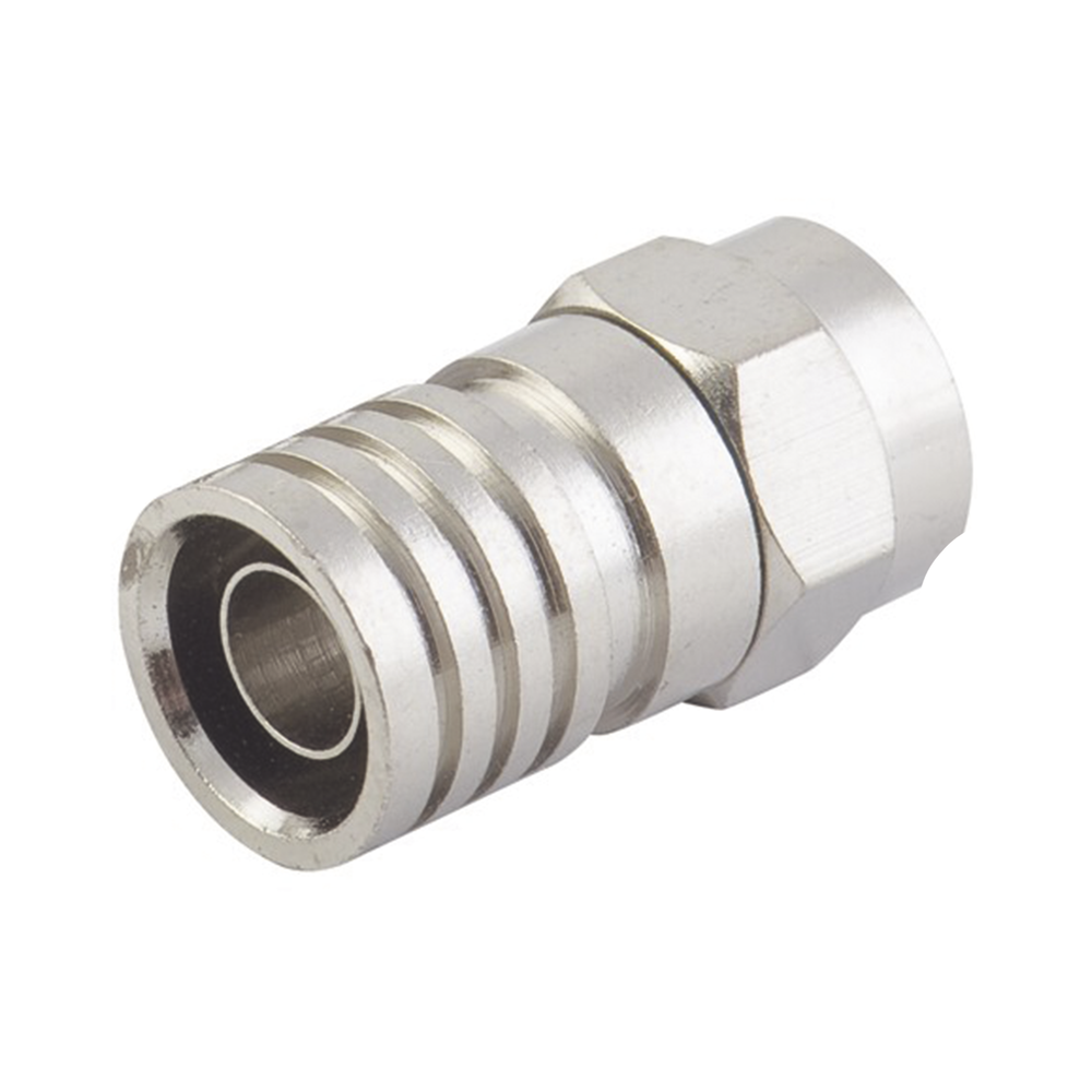 Conector F Macho, Plegable de Doble Blindaje para cable RG-6, Cuerpo de Bronce Niquelado