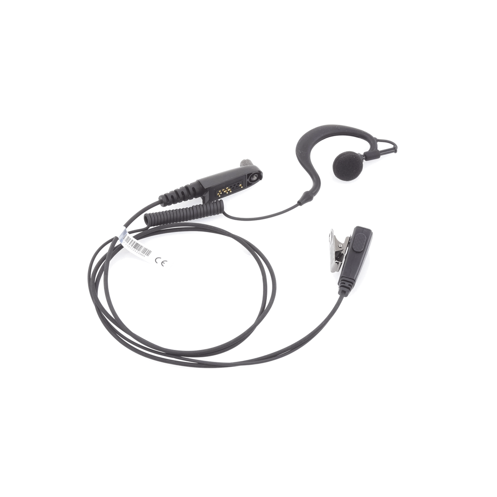 Micrófono-Audífono de Gancho Ergonómico / Cable con Resorte Reforzado con Kevlar / PTT de Solapa / Conector Multipin H02 para Hytera y Telox