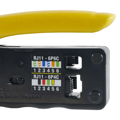 Ponchadora/Pelacables/Cortacables Compacta con Matraca para Conectores RJ45 y RJ11/RJ12.
