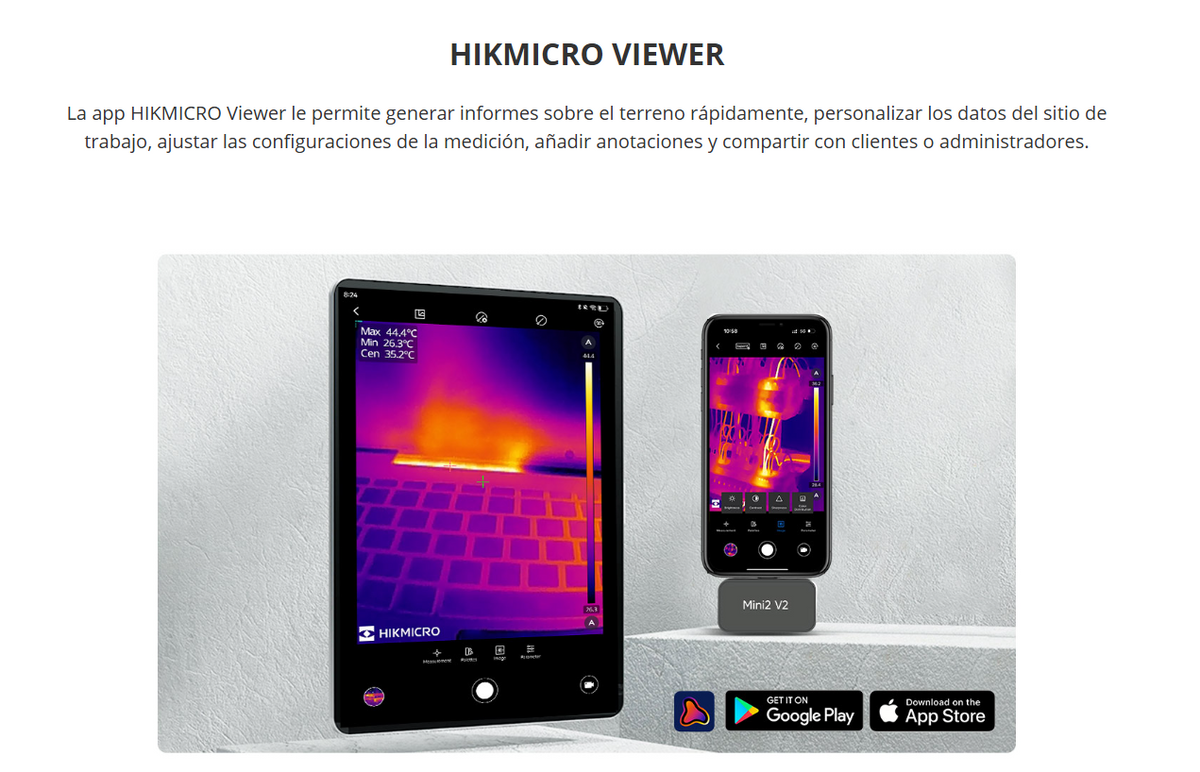 Mini2 V2 - Cámara Termográfica para Smartphone / Resolución IR 256 x 192 (49,152 píxeles) / SuperIR / Rango de -20°C a 400°C / Precisión ±2°C o ±2%
