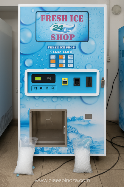 450kg/day Ice Vending Machine with AUTOMATIC bag dispenser and sealing, coin acceptor and local configuration system