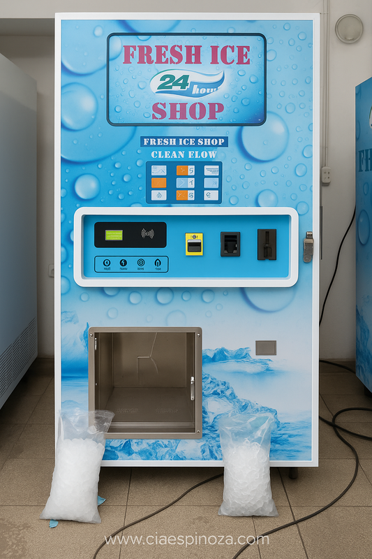 450kg/day Ice Vending Machine with AUTOMATIC bag dispenser and sealing, coin acceptor and local configuration system
