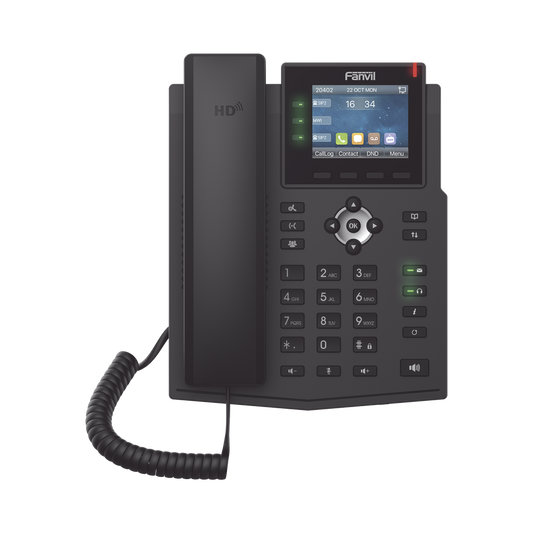 Teléfono IP / 6 Líneas SIP / Pantalla LCD a Color 2.8" / Audio HD G.722 y Opus / Conferencia 3 Vías / Puertos Gigabit / PoE 802.3af / OpenVPN / IPv6