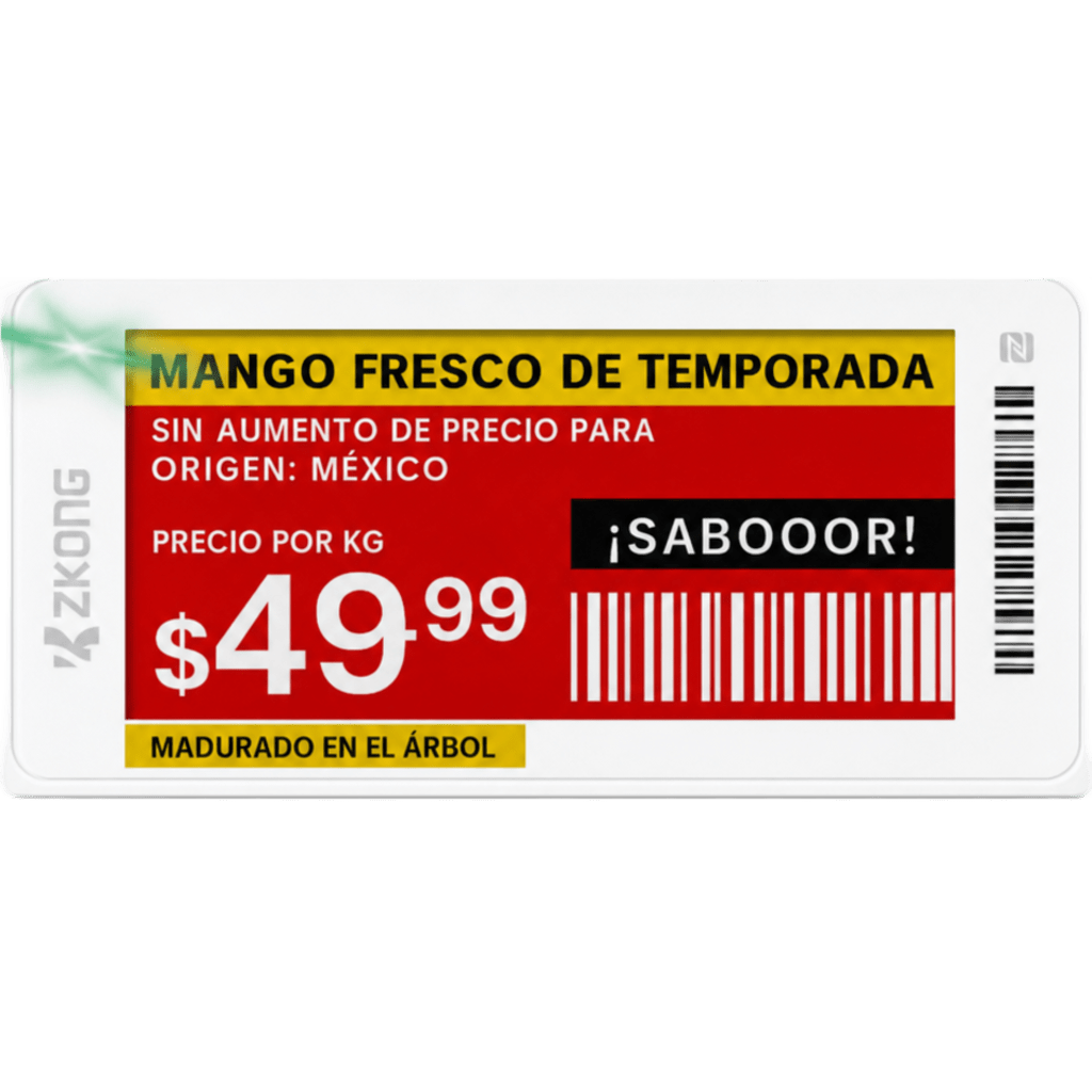 Etiqueta de Estantería Electrónica ESL ZKE21B / Pantalla EPD 2.13 Pulgadas / Resolución 122x250 Píxeles / 4 Colores (Negro Blanco Rojo Amarillo)