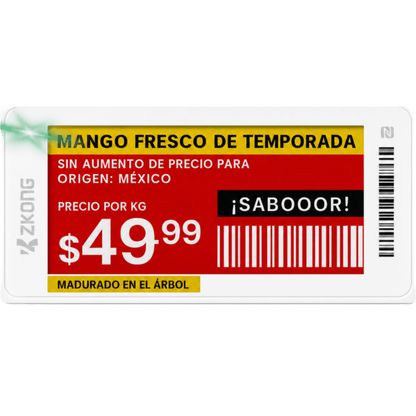 Etiqueta de Estantería Electrónica ESL ZKE21B / Pantalla EPD 2.13 Pulgadas / Resolución 122x250 Píxeles / 4 Colores (Negro Blanco Rojo Amarillo)