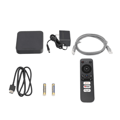 STB 4K Android con Google TV / Alto Rendimiento / Conexión Wi-Fi y por Cable / Control Remoto Bluetooth / Salida HDMI / APP Hik Connect Pre-instalada
