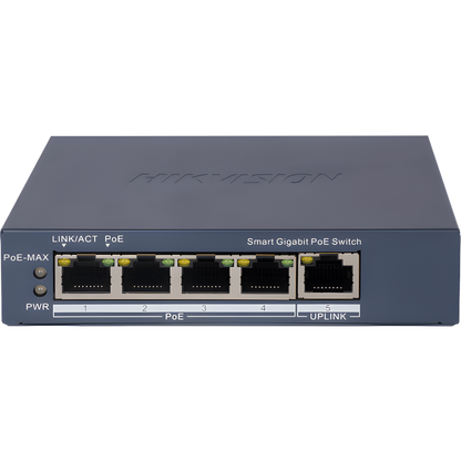 Switch Gigabit PoE+ / Administrable / 4 Puertos 1000 Mbps PoE+ / 1 Puerto 1000 Mbps Uplink / Configuración Nube Hik-PartnerPro / Modo Extendido hasta