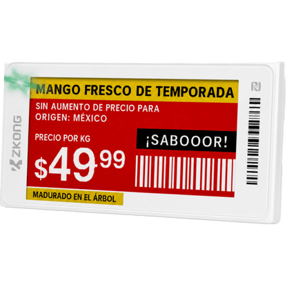 Etiqueta de Estantería Electrónica ESL ZKE21B / Pantalla EPD 2.13 Pulgadas / Resolución 122x250 Píxeles / 4 Colores (Negro Blanco Rojo Amarillo)