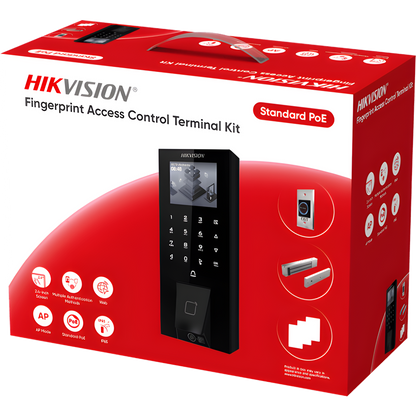 Kit Terminal Control Acceso Biométrico DS-KAS807 / Huella Digital / Códigos QR / 2.4" LCD / 5000 Huellas + 5000 Tarjetas / IP65 / Wi-Fi + PoE