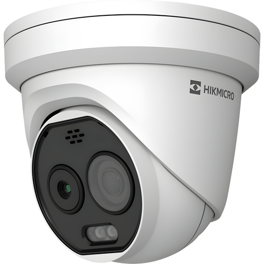(HIKMICRO) Turret IP Bi-espectral (Térmica + Óptica) / Lente Térmico 2.1 mm (256 X 192) / Lente Óptico 2.2 mm (5 Megapixel) / Detección de