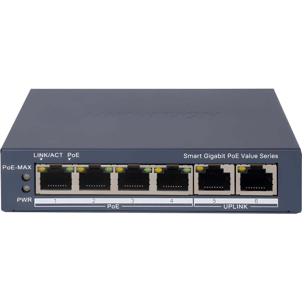 Switch Gigabit PoE+ / Administrable / 4 Puertos 1000 Mbps PoE+ / 2 Puertos 1000 Mbps Uplink / Configuración Nube Hik-PartnerPro / Modo Extendido