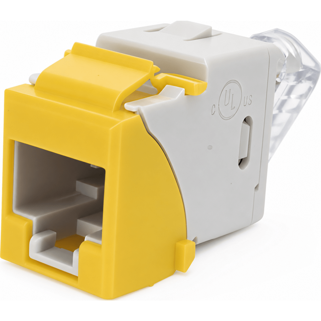 Jack Ultramax Cat6, UTP, Montaje Híbrido en Placa de Pared (Plano y Angulado), Color Amarillo, Punch Down