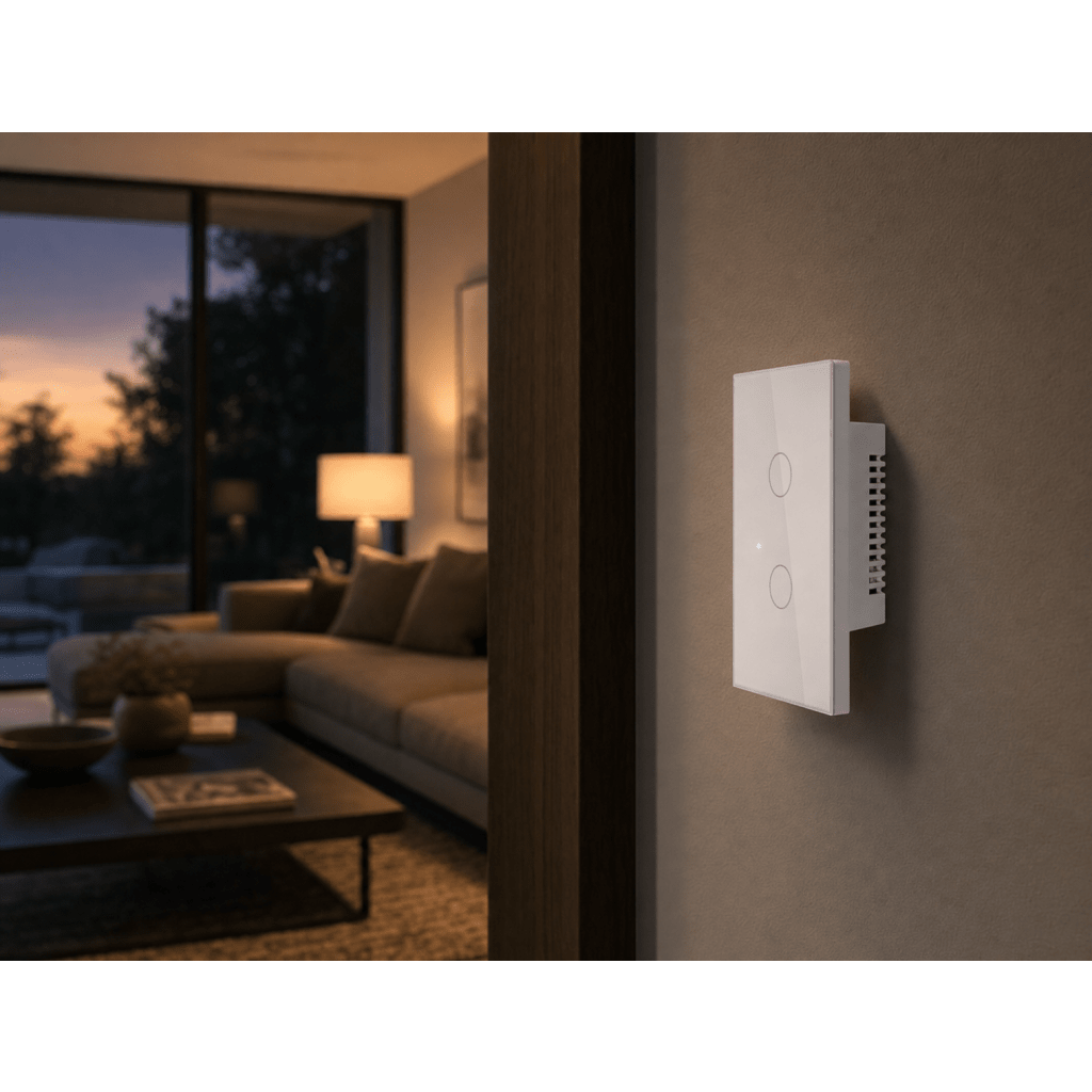 Apagador Inteligente WiFi / 2 Circuitos de 800W / 100V-250V / Vidrio Templado 120x72 mm / Alexa y Google Home