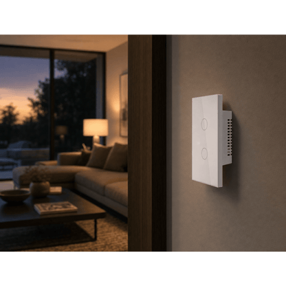 Apagador Inteligente WiFi / 2 Circuitos de 800W / 100V-250V / Vidrio Templado 120x72 mm / Alexa y Google Home