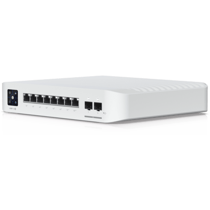 UniFi Switch USW-Pro-8-POE Capa 3, 8 puertos PoE 802.3at/bt + 2 puertos 1/10G SFP+, 120W, pantalla táctil informativa