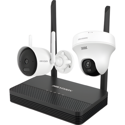Kit IP Inalámbrico 2 Megapíxel / NVS 4 Canales / 1 Cámara Bala Exterior + 1 Cámara Turret Interior con Lente 2.8 mm y Dual Light / Audio