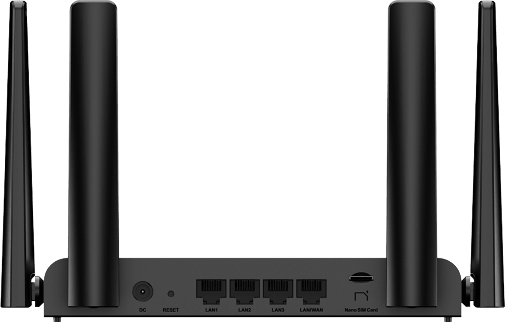 Router 4G LTE CAT.4 / Wi-Fi 4 N300 300 Mbps / Slot Micro SIM Plug & Play / 4 Puertos 10/100 / 4 Antenas Externas / Administración Cloud Ruijie Reyee