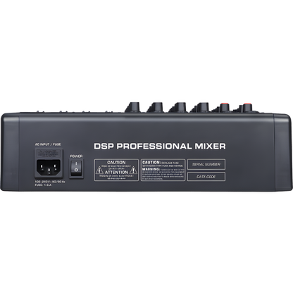Consola de Mezcla Analógica | 8 Canales | 6 Entradas Mic/Línea | 12 Salidas | DSP Efectos | USB Media | Bluetooth | Montaje en Rack