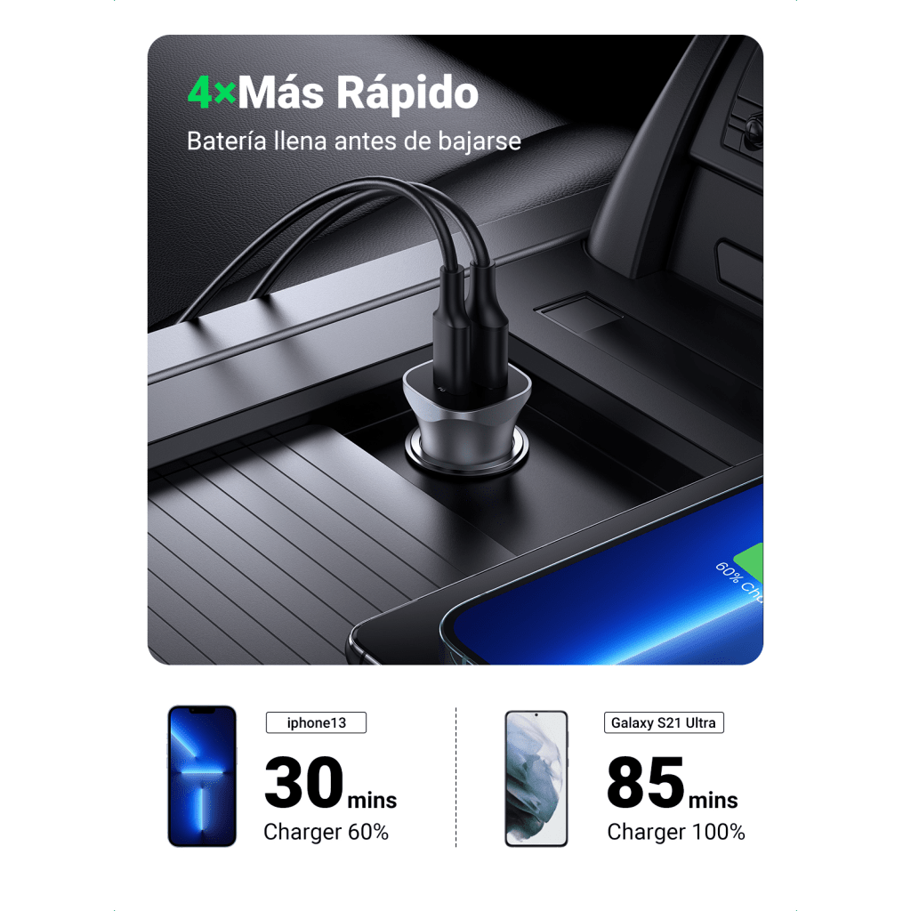 Cargador de Auto 24W | Puerto USB-A y USB-C | Carga Rápida | Compatible con Vehículos de 12 y 24 VCD | PD3.0 + QC3.0 | Indicador Led | Diseño